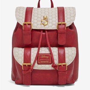 New Loungefly Disney Winnie the Pooh Honeycomb Pattern Buckle Strap Backpack.